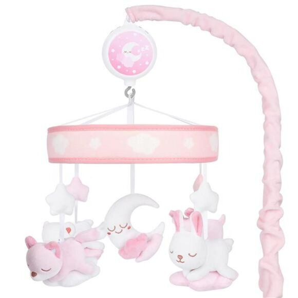 Pink Baby Crib Mobile with Music Box Lullabies Nursery Decoration for Girls Room - Picture 1 of 8